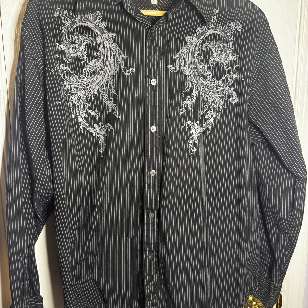 Eighty Eight Black and White Dress Shirt with Embroidery